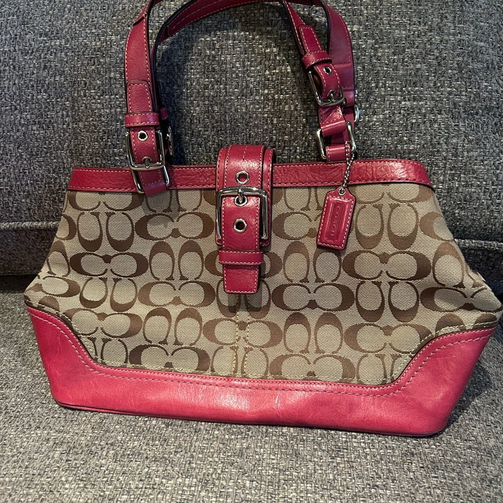 Coach Canvas and Pink Leather Bag